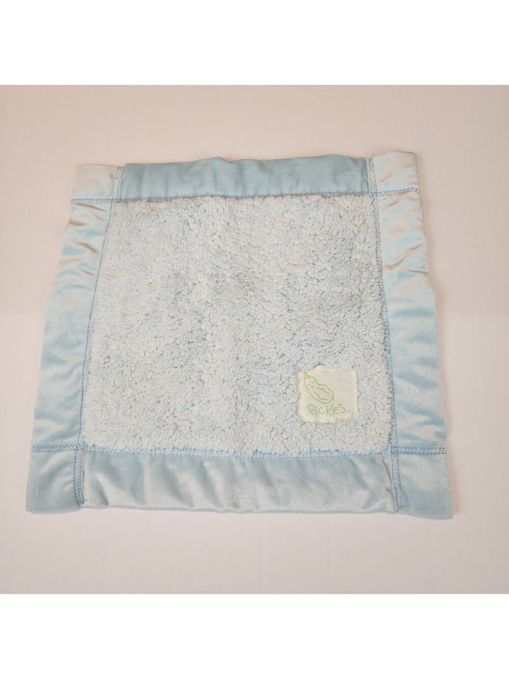 Pickles plush lovey security blanket blankie blue satin trim 13 x 13